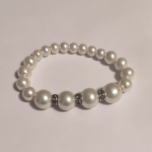 Timeless White Pearl‎ And Silver Pave Stretch Bracelet
